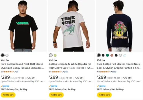 Image of Veirdo Men's T-shirts at minimum 75% Discount