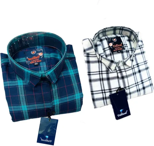 Image of Vellical Men Slim Fit Checkered Casual Shirt Pack of 2