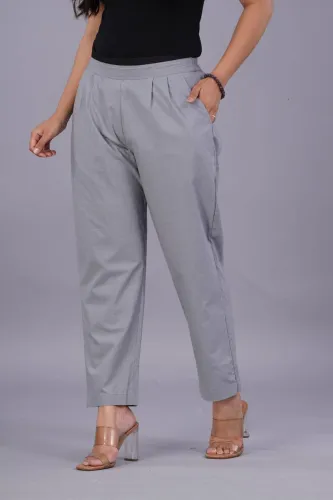 Image of VENITYWAVE Women Regular Fit Grey Pure Cotton Trousers