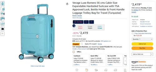 Image of Verage Luxe Romero 56cm Cabin Expandable Hardsided Suitcase
