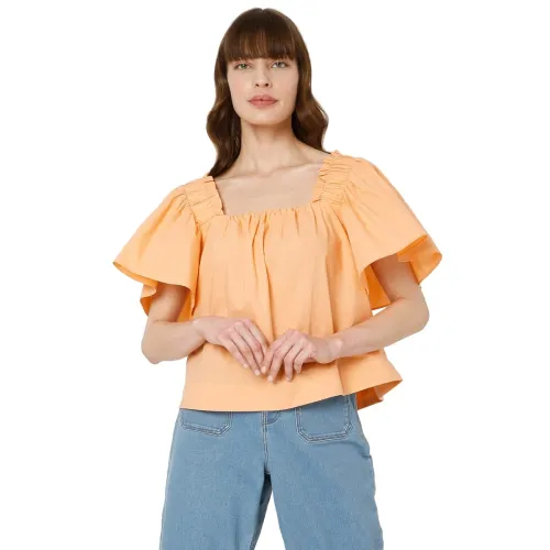 Image of VERO MODA Solid Cotton Square Neck Womens Top