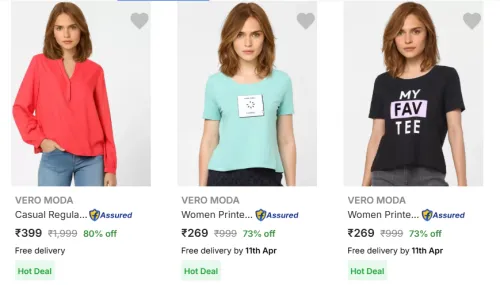 Image of VERO MODA Women Fashion T-shirt Starting @ ₹399