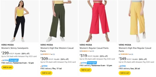 Image of VERO MODA Women's Pants at minimum 88% Discount