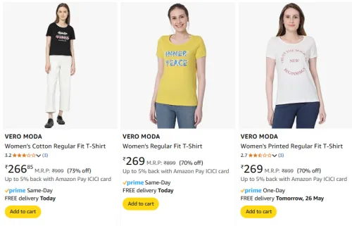 Image of VERO MODA Women's T-Shirt at minimum 70% Discount
