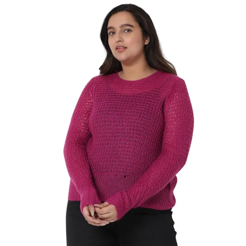 Image of VERO MODA Curve Women's Acrylic Round Neck Pullover
