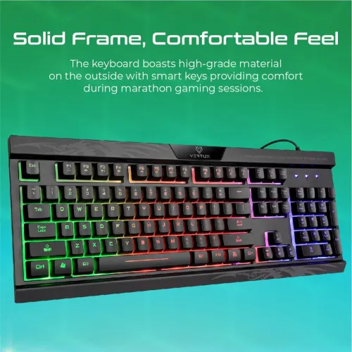 Image of Vertux Gaming Keyboard, Professional Ergonomic Wired USB Gaming Keyboard