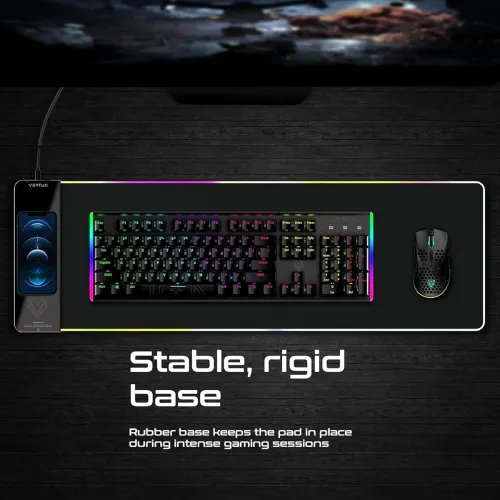 Image of Vertux LED Gaming Mouse Pad | 15W Qi Wireless Charging Pad | Anti-Friction [2 Years-Warranty] 