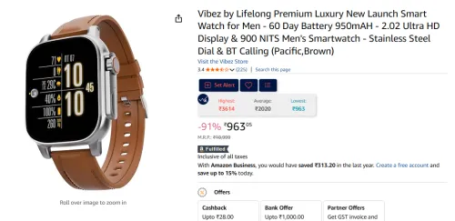 Image of Vibez by Lifelong Premium Luxury New Launch Smart Watch for Men