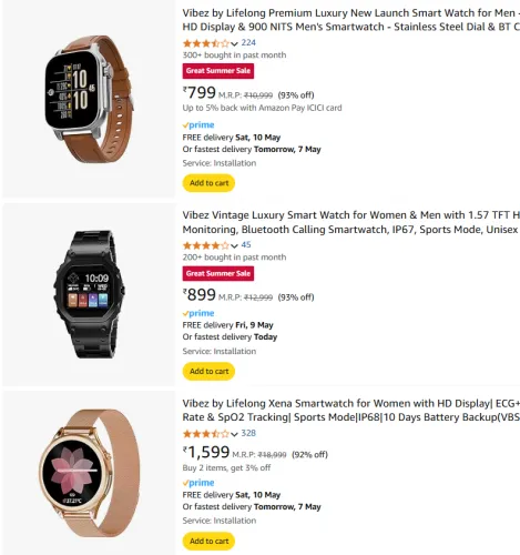 Image of Vibez Smart Watches Minimum 90% Discount