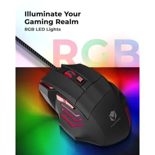 Image of ViksterX M190 Wired Gaming Mouse with high Precision sensors, Multi Colour LED Lighting