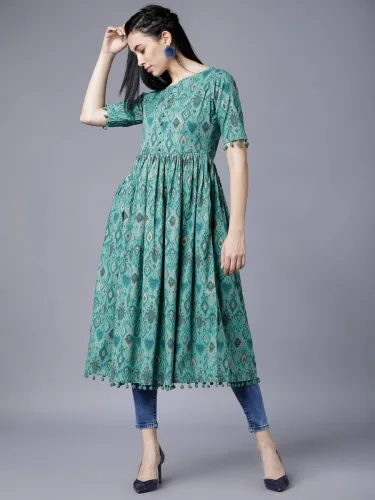 Image of Vishudh Women Printed Pure Cotton Flared Kurta