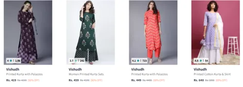 Image of Vishudh Women's Kurta & Palazzos Minimum 90% Discount