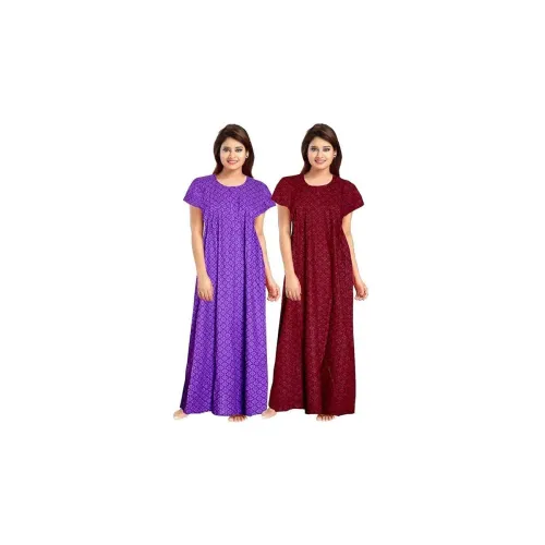 Image of Vlazom Women's Cotton Jaipuri Nighty Gown – Pack of 2