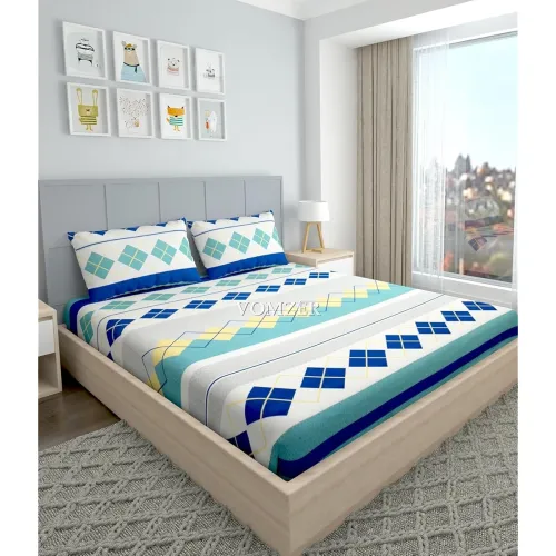 Image of VOMZER 320 TC Cotton Feel Elastic Fitted Bedsheet Queen Size