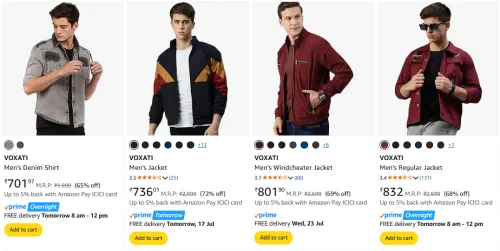 Image of VOXATI Men's Jackets at minimum 65% Discount
