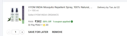 Image of VYOM INDIA Mosquito Repellent Spray 2*100ml