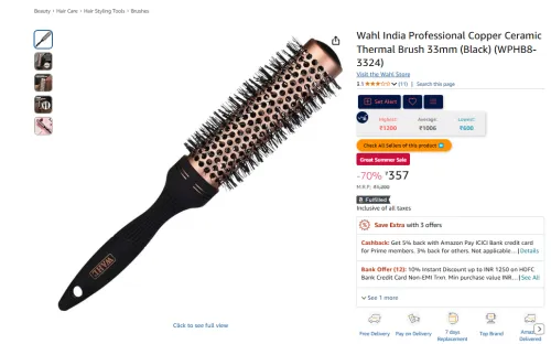 Image of Wahl India Professional Copper Ceramic Thermal Brush 33mm WPHB8-3324)