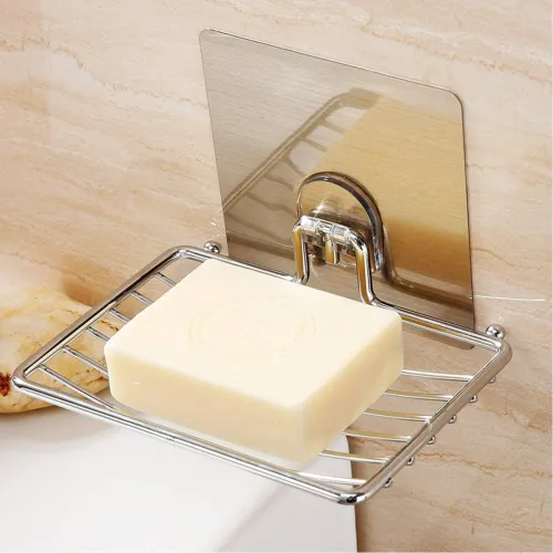 Image of Soap Dish Holder Self Adhesive Wall Mounted Soap Sponge Holder