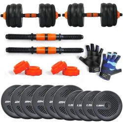 WATSON 18Kg Rubber Dumbbell Set + Rods & Gloves