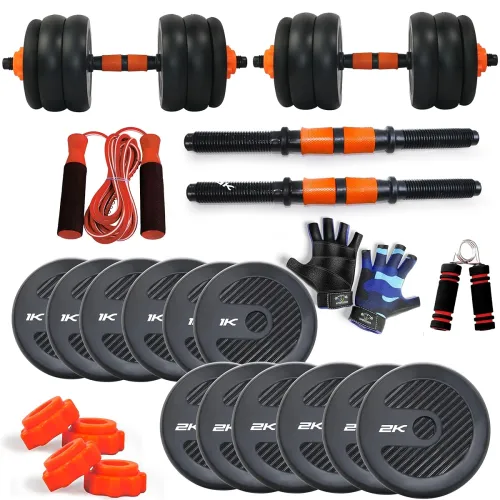 Image of WATSON 18Kg Rubber Dumbbell Set + Rods, Gloves & Skipping Rope