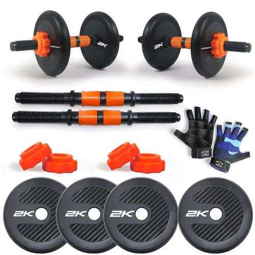 Image of WATSON 8Kg Rubber Dumbbell Set (2Kg x 4 Plates + Rods + Gloves)