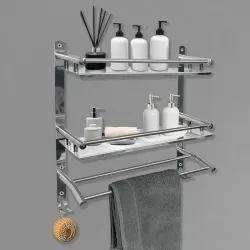 Well Set Stainless Steel Wall Rack (Double Layer, Chrome, Silver)