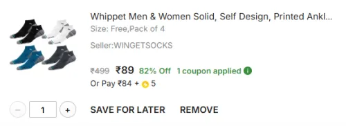 Image of Whippe Unisex Ankle Socks Pack of 4