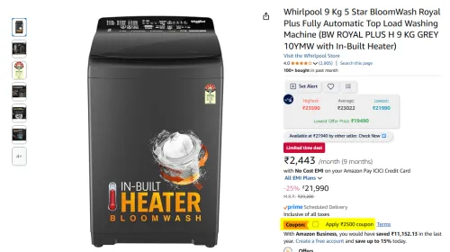 Image of Whirlpool 9Kg 5 Star Top Load Washing Machine with Heater (Grey)