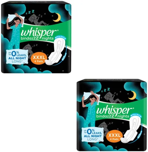 Image of Whisper bindazzz night xxxl 4+4pads 8 new Sanitary Pad (Pack of 2)