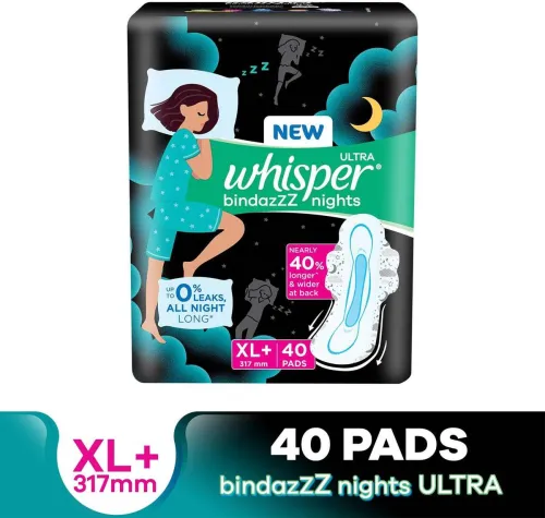 Image of Whisper Bindazzz Nights XL+ Sanitary Pad (Pack of 40)