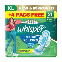 Whisper Ultra Upto No Gap No Leaks Sanitary Pads, 48 XL Pads