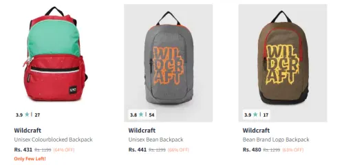 Image of Wildcraft Backpacks at minimum 60% Discount