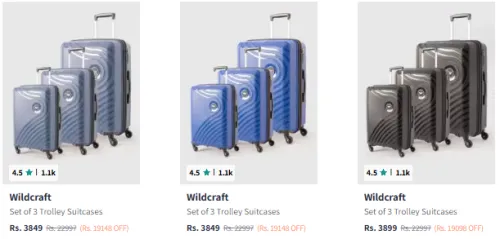 Image of Wildcraft Onyx Lite 3-Pc Trolley Set Starting At @ ₹3849