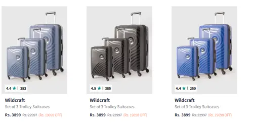 Image of Wildcraft Set of 3 Onyx Lite Trolley Suitcases Starting Price @ ₹3899