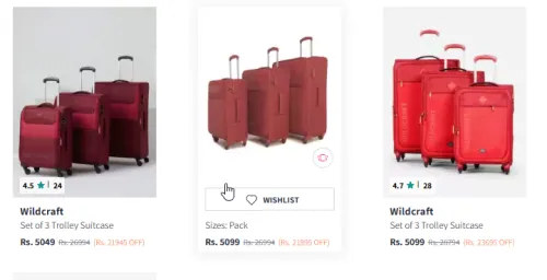 Image of Wildcraft Set of 3 Trolley Suitcases Minimum 75% Discount