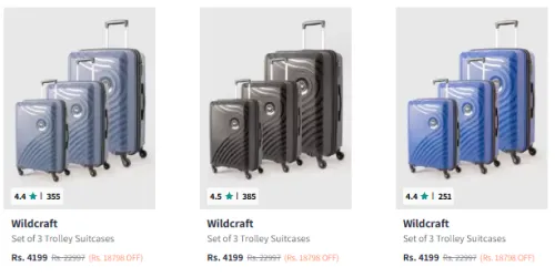 Image of Wildcraft Set Of 3 Onyx Lite Trolley Suitcases @ ₹4099