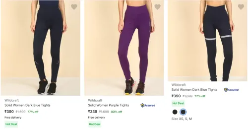 Image of Wildcraft Solid Women Dark Blue Tights @ Up to 80% Discount