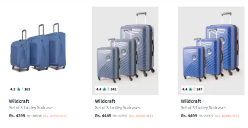 Image of Wildcraft Unisex Crux_Trolley Set of 3 Trolley Suitcases Starting At @₹4399