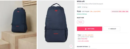 Image of Wildcraft Unisex Navy Blue & Red Solid Backpack