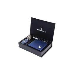 WildHorn Mens Leather Gift Set (Wallet, Keychain, Pen) - 3 Pieces