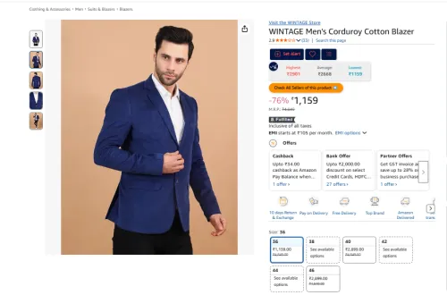 Image of WINTAGE Men's Corduroy Cotton Blazer
