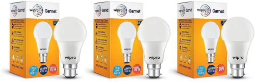 Image of Wipro 10 W Standard B22 Basic LED Bulb (White, Pack of 3)