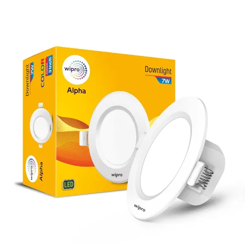 Image of Wipro Alpha 7W Round Recessed Downlight for False Ceiling, 3 Inch Cutout, Pack of 1