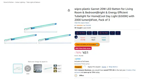 Image of Wipro Garnet 20W LED Batten (Pack of 3) 