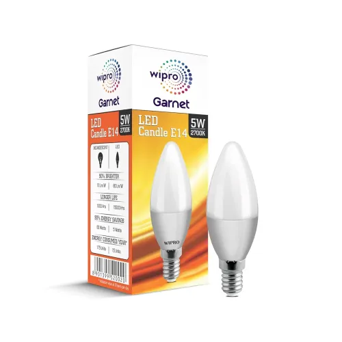 Image of Wipro Garnet 5 W E14 Base Frosted Candle LED Bulb