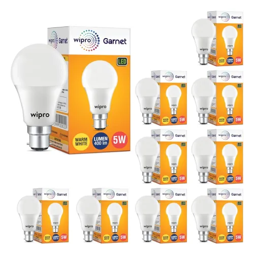 Image of wipro Garnet 5W LED Bulb for Home & Office |Warm White (2700K) 400V High Voltage Protection |Energy Efficient | Pack of