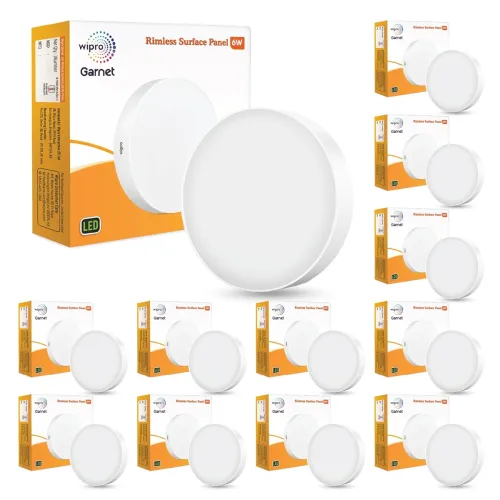 Image of Wipro Garnet 6W Rimless Round Led Surface Panel Light for Ceiling|Pack of 12