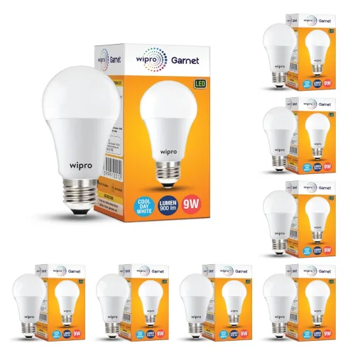 Image of Wipro Garnet 9W LED Bulb E27 Cool Day White, Pack of 8