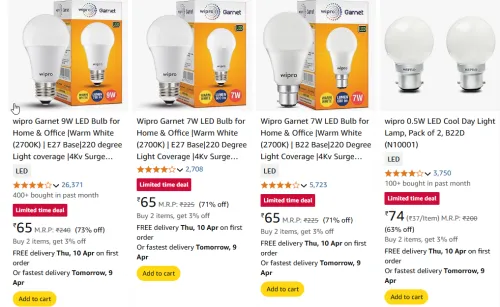 Image of Wipro Garnet 9W LED bulb, warm white, E27 base, pack of 1 @ Flat 73% Discount | Start ₹65