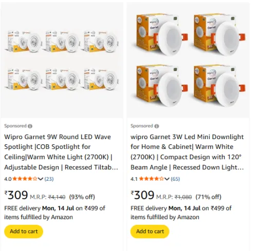 Image of Wipro LED & Bulbs Price @ ₹309